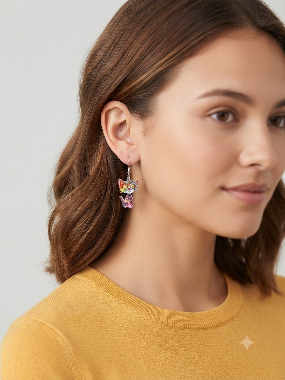 Colorful Cat Earrings | Patchwork Acrylic Mosaic Feline Dangles